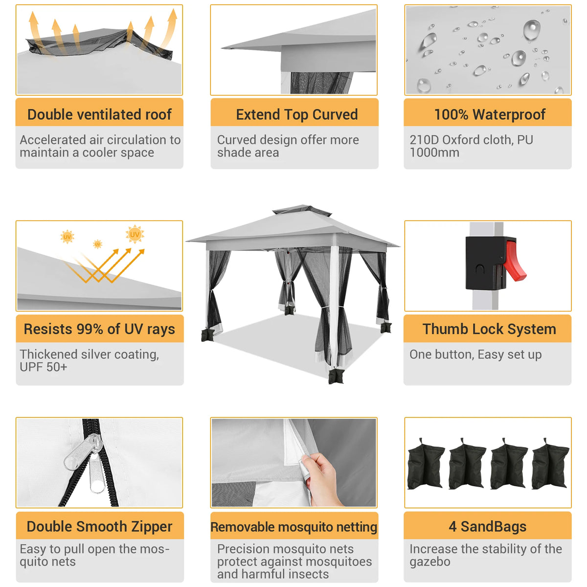 Tooluck Portable Pop Up Gazebo Canopy Tent With Mosquito Netting