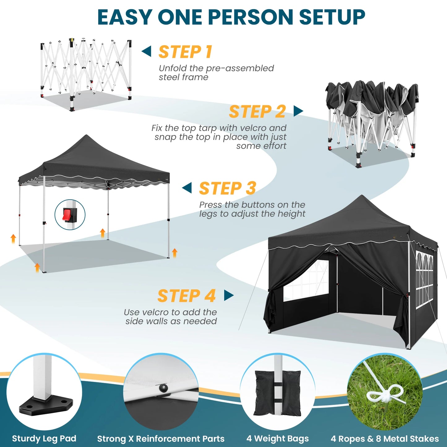 10x10 Pop Up Canopy Tent with 4 Walls & Accessories Kit, UPF50+ Waterproof Instant Shelter for Commercial & Personal Events