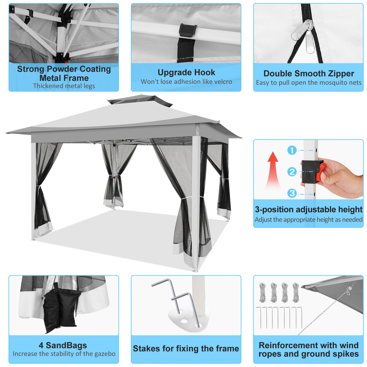 Tooluck Portable Pop Up Gazebo Canopy Tent With Mosquito Netting