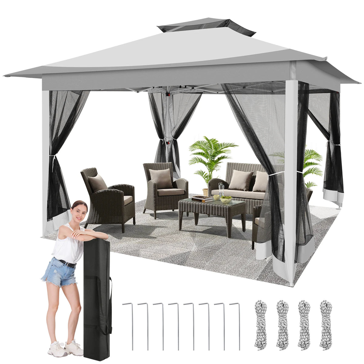 Tooluck Portable Pop Up Gazebo Canopy Tent With Mosquito Netting