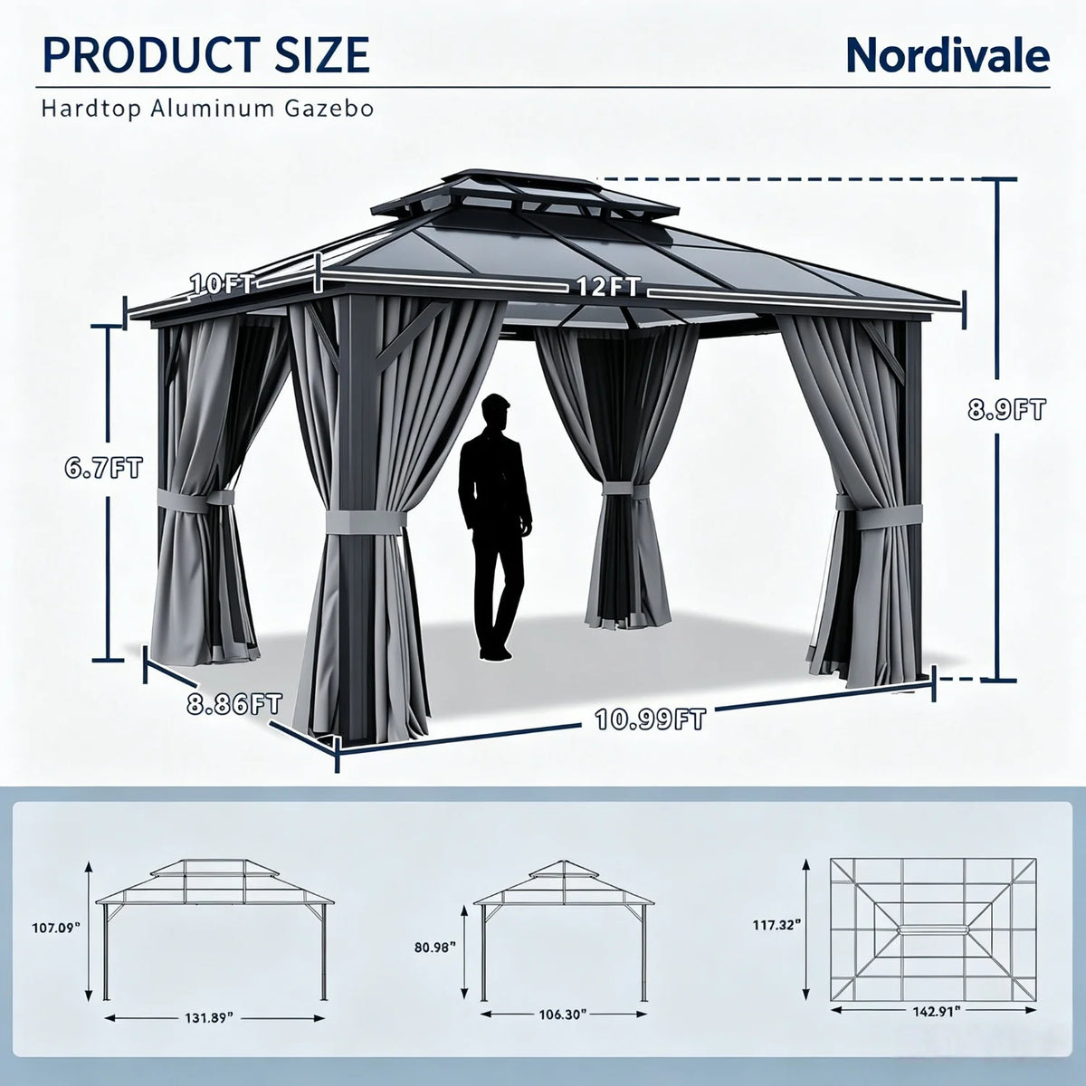 Nordivale Aluminum Hardtop Gazebo With Polycarbonate Roof And Netting