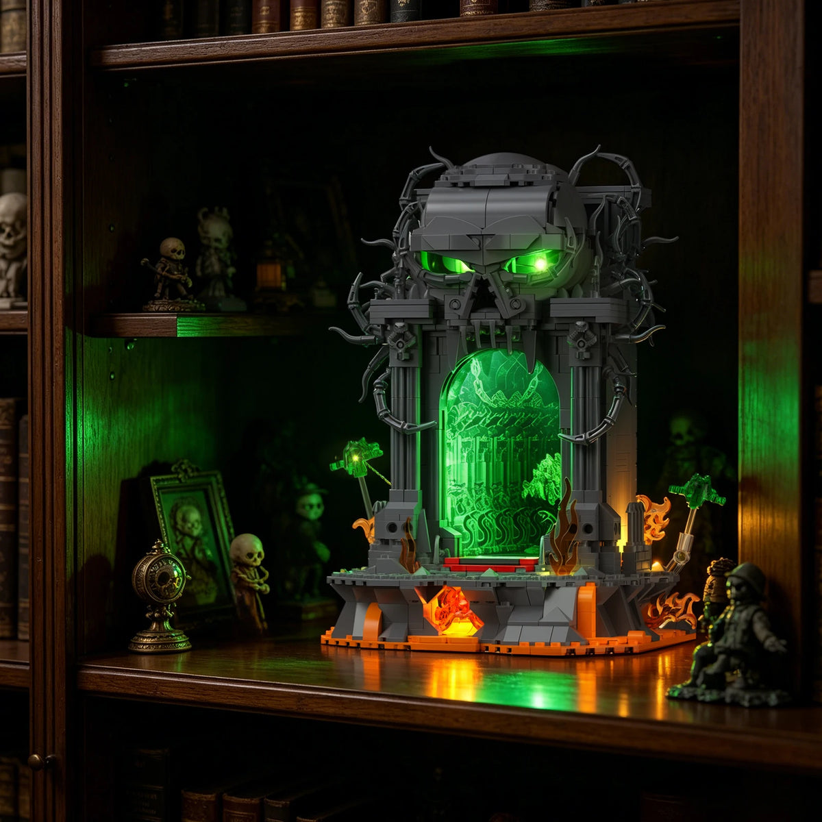 JMBricklayer 1144PCS Dark Portal LED Light Up Building Blocks Model Kit Gothic Skull Gate Fantasy Display for Adults Gamers Halloween Decor