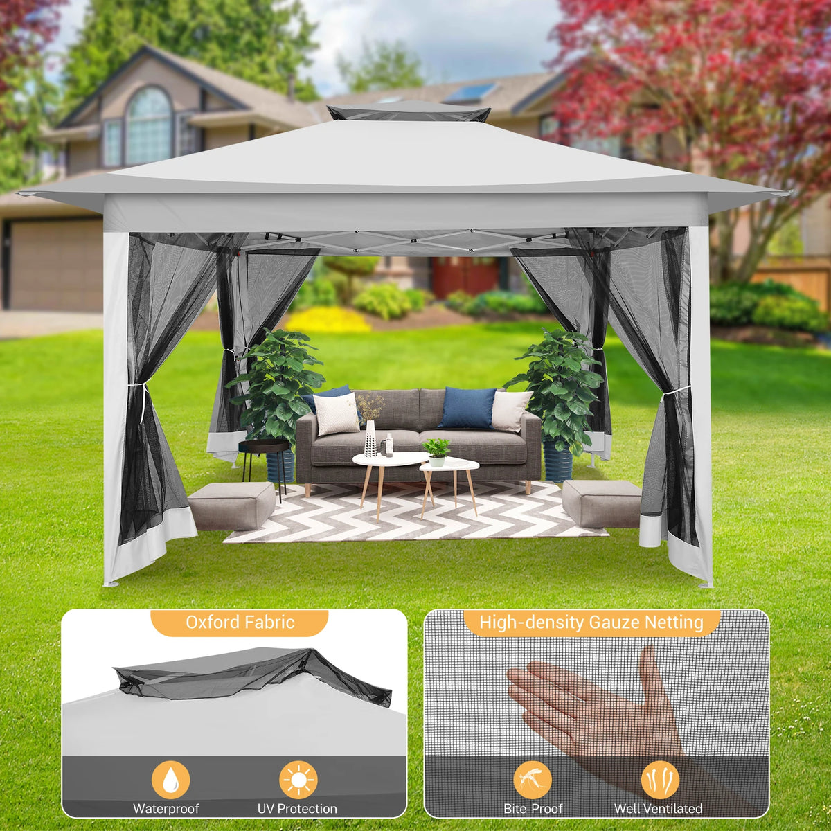 Tooluck Portable Pop Up Gazebo Canopy Tent With Mosquito Netting