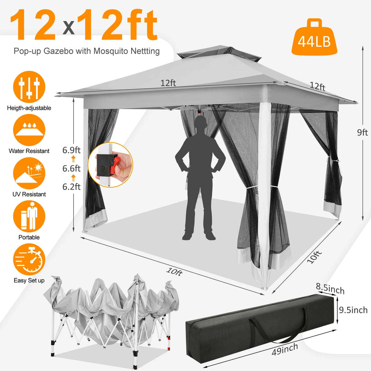 Tooluck Portable Pop Up Gazebo Canopy Tent With Mosquito Netting