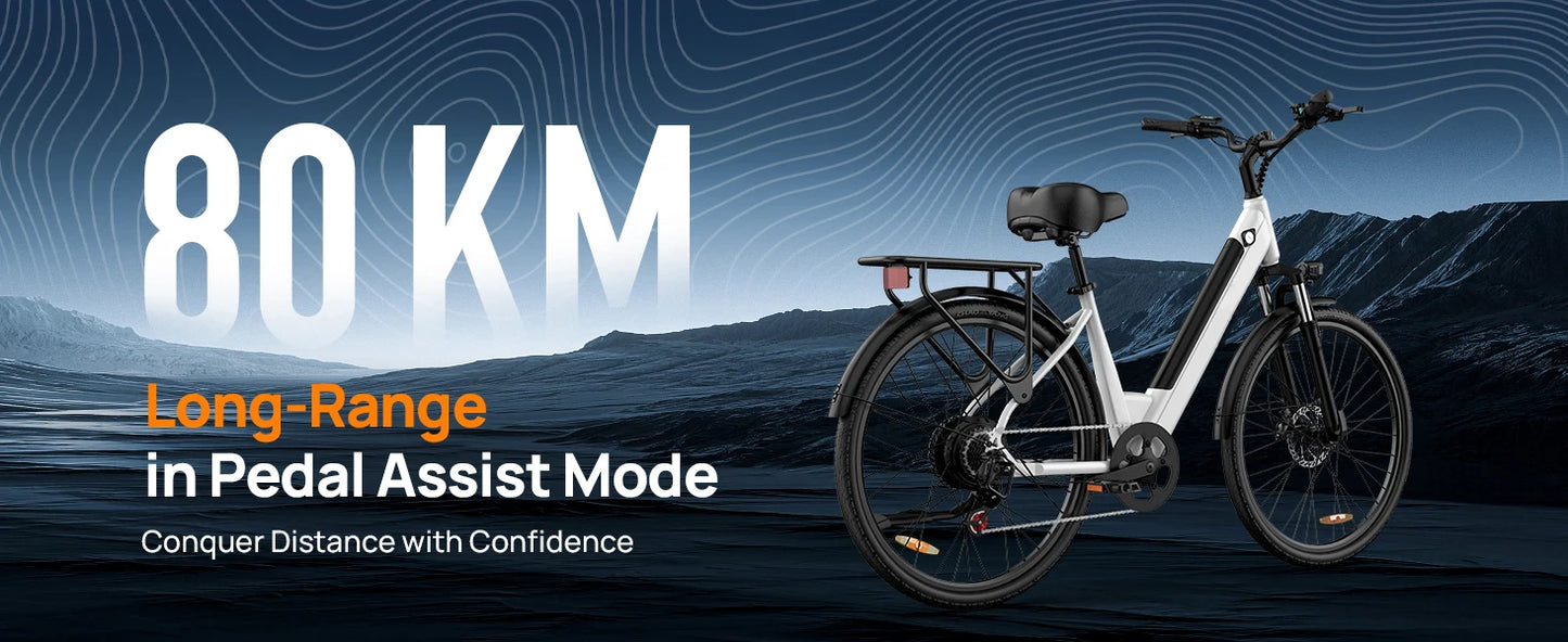 Peak 750W E26 Electric Bike for Adults | 48V 10.4Ah Removable Battery, Top Speed 20MPH, 26''X2" Standard Tire, 7-Speeds