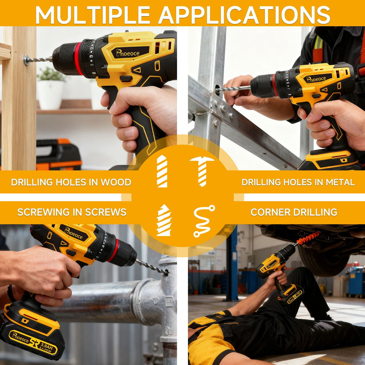 Phoeoce 20V Cordless Drill Set Compatible with Makita 18V Battery Power Drill Driver Kit with 3.0Ah Li-ion Battery 3/8" Keyless Chuck & Accessories Case