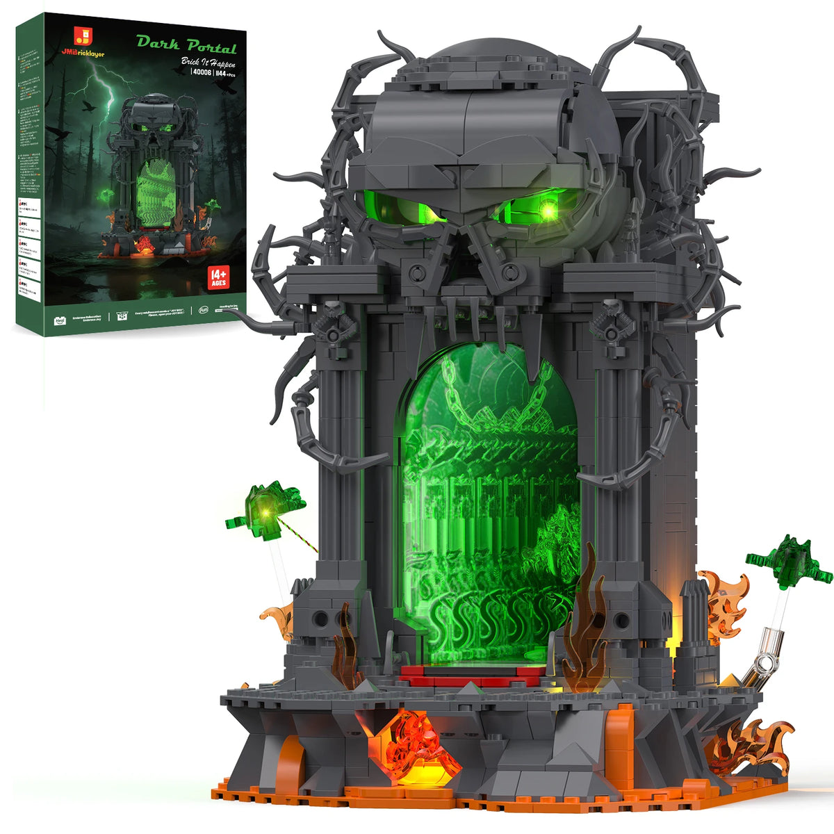 JMBricklayer 1144PCS Dark Portal LED Light Up Building Blocks Model Kit Gothic Skull Gate Fantasy Display for Adults Gamers Halloween Decor