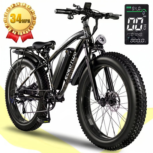 EOEOTWO 26" Fat Tire Electric Bike for Adults, 1000W Motor 1500W Peak, 48V 15Ah Battery, 34 MPH Max Speed, Up to 60 Miles Long Range
