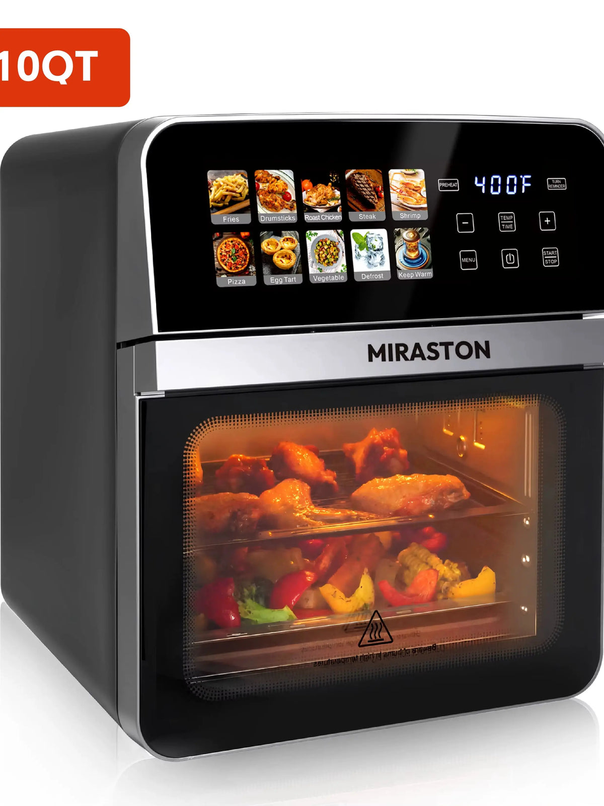 10QT Air Fryer Toaster Oven Combo with 10 Presets, Family Size Compact Oven for Roasting Whole Chicken/Double Cooking Easy Clean