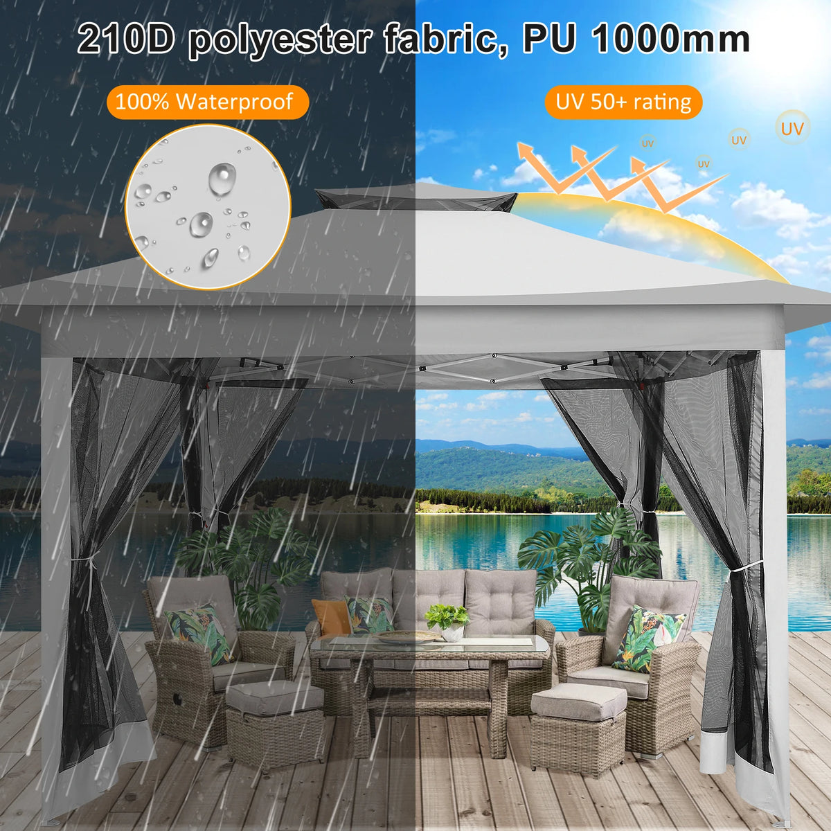 Tooluck Portable Pop Up Gazebo Canopy Tent With Mosquito Netting
