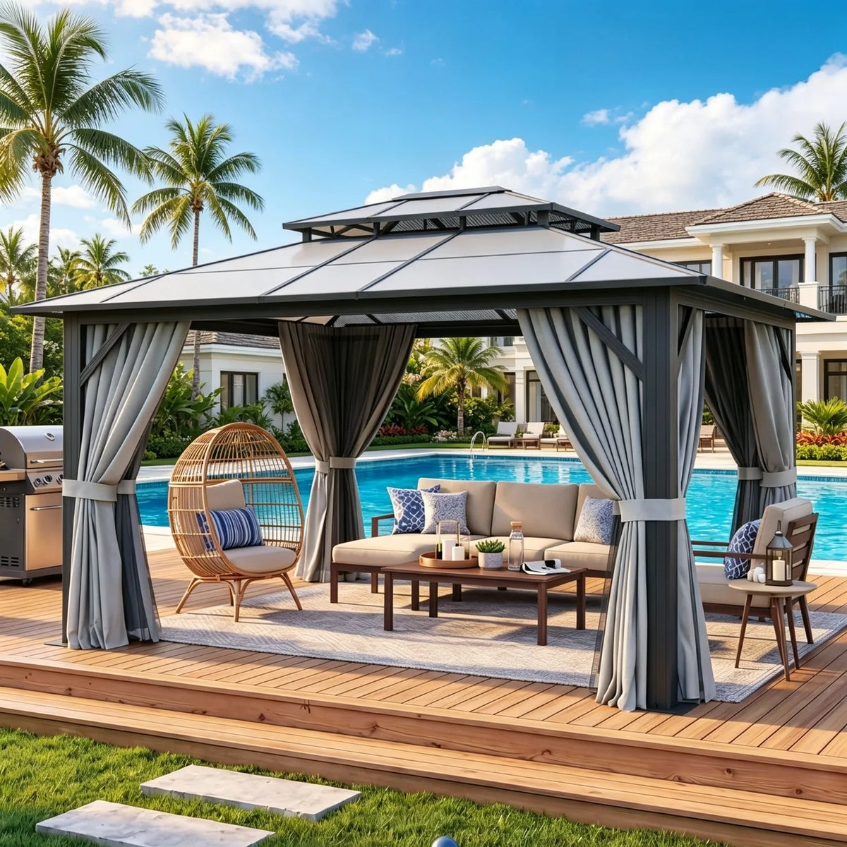 Nordivale Aluminum Hardtop Gazebo With Polycarbonate Roof And Netting