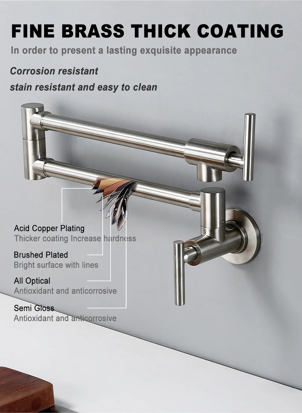 Black Brushed Chrome Brass Wall Mounted Pot Filler Faucet Swivel Folding Retractable Rotary Stretch Sink Tap Kitchen Faucet