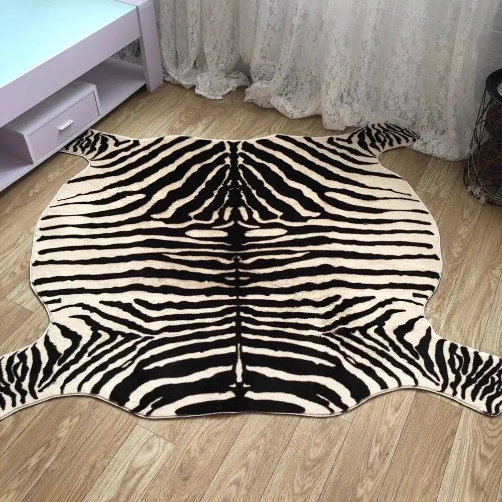 Muzzi Zebra Printed Carpet Pv Velvet Imitation Leather Rugs Animal Skins Natural Shape Carpets Decoration Faux Fur Mats130x180