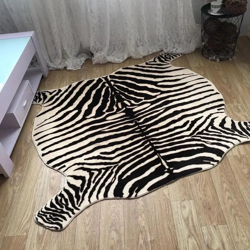 Muzzi Zebra Printed Carpet Pv Velvet Imitation Leather Rugs Animal Skins Natural Shape Carpets Decoration Faux Fur Mats130x180