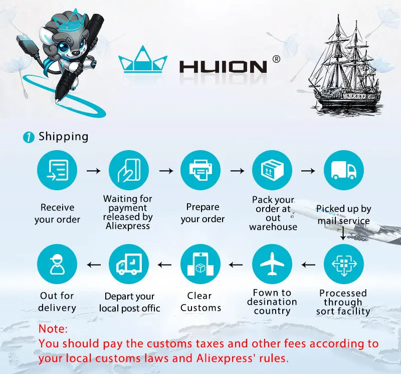 HUION H580X INSPIROY Graphics Tablets Drawing Digital Tablets 8 x 5inches Art Digital Tablet for Drawing Battery-Free PW100 Pen