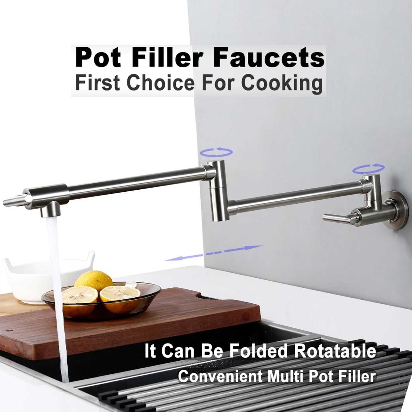Black Brushed Chrome Brass Wall Mounted Pot Filler Faucet Swivel Folding Retractable Rotary Stretch Sink Tap Kitchen Faucet