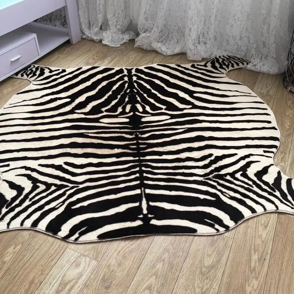 Muzzi Zebra Printed Carpet Pv Velvet Imitation Leather Rugs Animal Skins Natural Shape Carpets Decoration Faux Fur Mats130x180