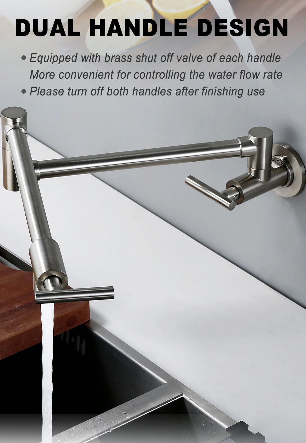 Black Brushed Chrome Brass Wall Mounted Pot Filler Faucet Swivel Folding Retractable Rotary Stretch Sink Tap Kitchen Faucet