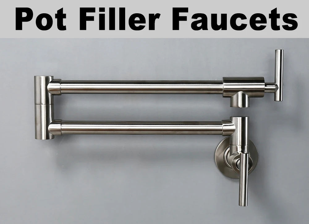Black Brushed Chrome Brass Wall Mounted Pot Filler Faucet Swivel Folding Retractable Rotary Stretch Sink Tap Kitchen Faucet