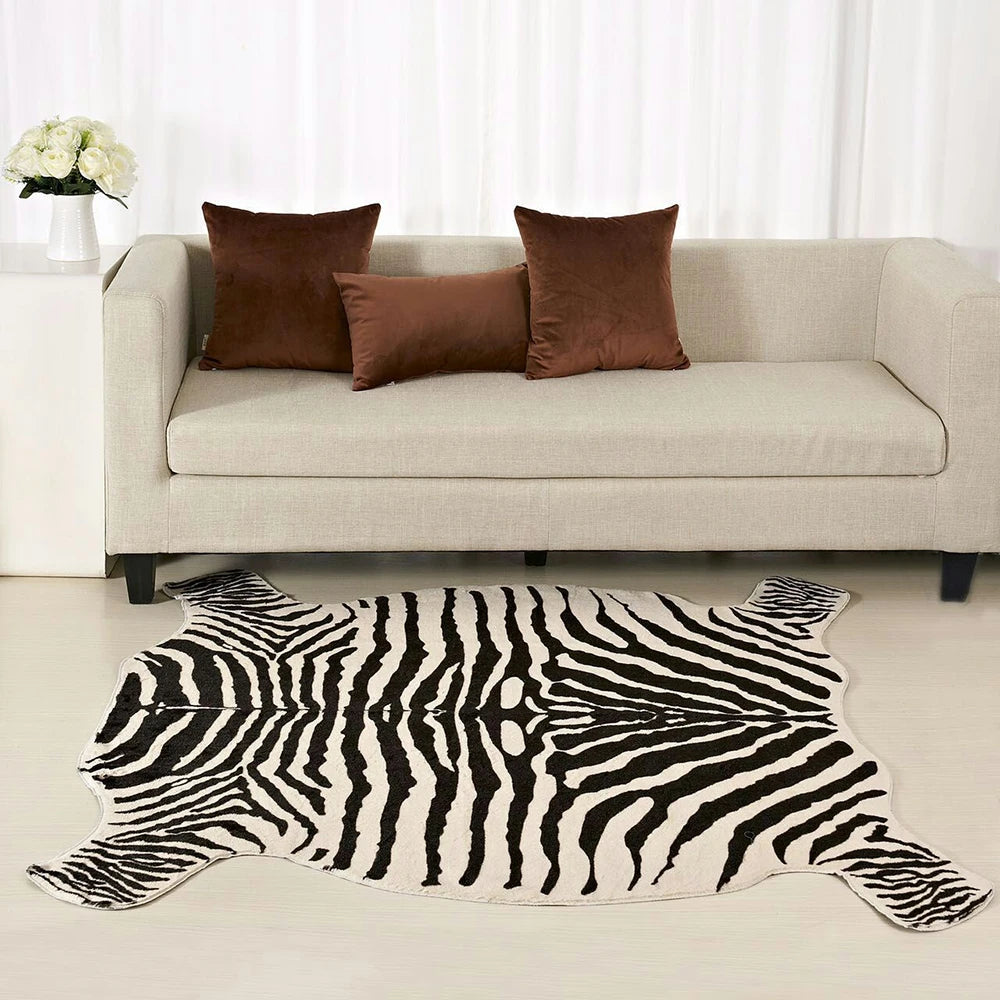 Muzzi Zebra Printed Carpet Pv Velvet Imitation Leather Rugs Animal Skins Natural Shape Carpets Decoration Faux Fur Mats130x180