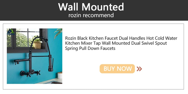 Rozin Black Kitchen Faucet Spring 360° Pull Down Sprayer Hot Cold Water Mixer Tap Deck Mounted Dual Spout Nozzle Faucets Crane