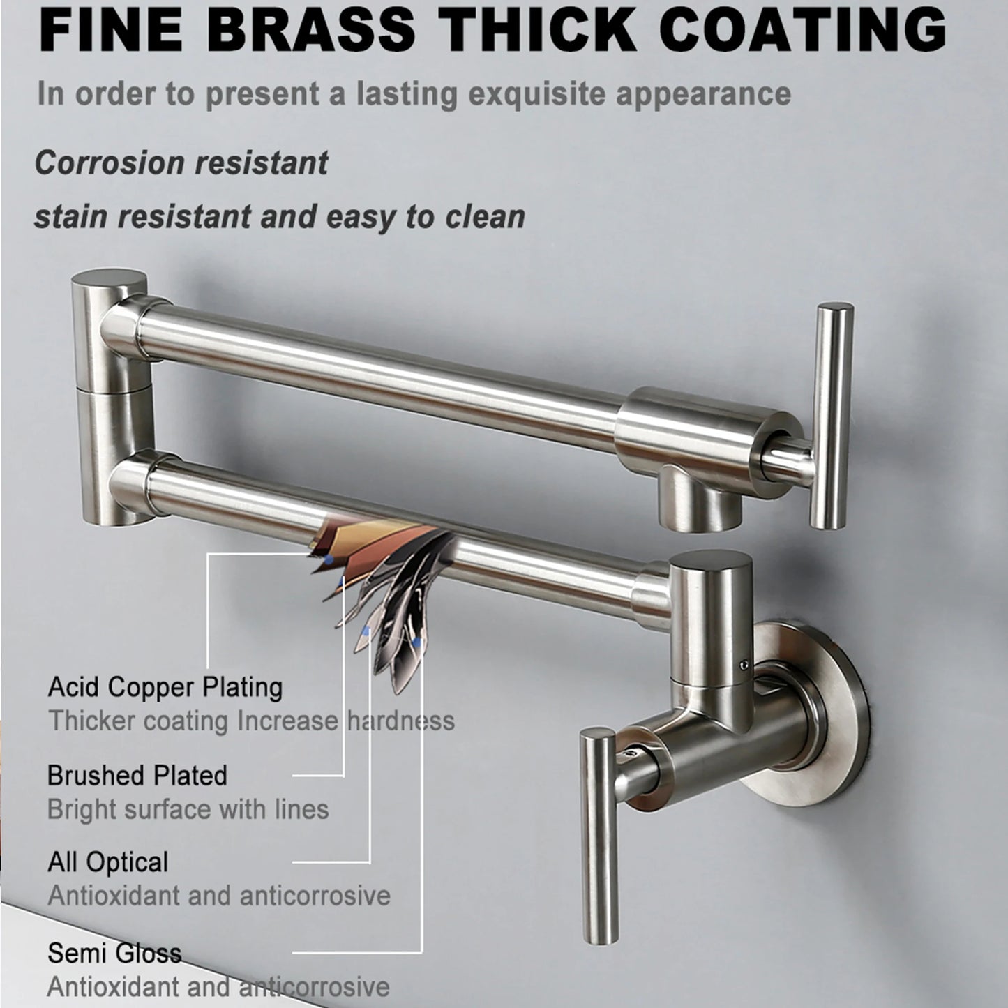 Black Brushed Chrome Brass Wall Mounted Pot Filler Faucet Swivel Folding Retractable Rotary Stretch Sink Tap Kitchen Faucet