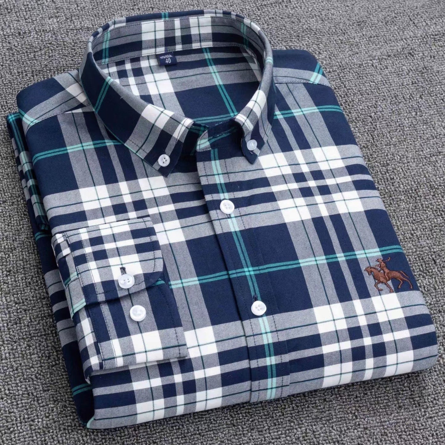 New 100% Cotton Men's Shirt Oxford Casual Shirt Men's Long-Sleeved Embroidered Spot Distribution Drop Shipping
