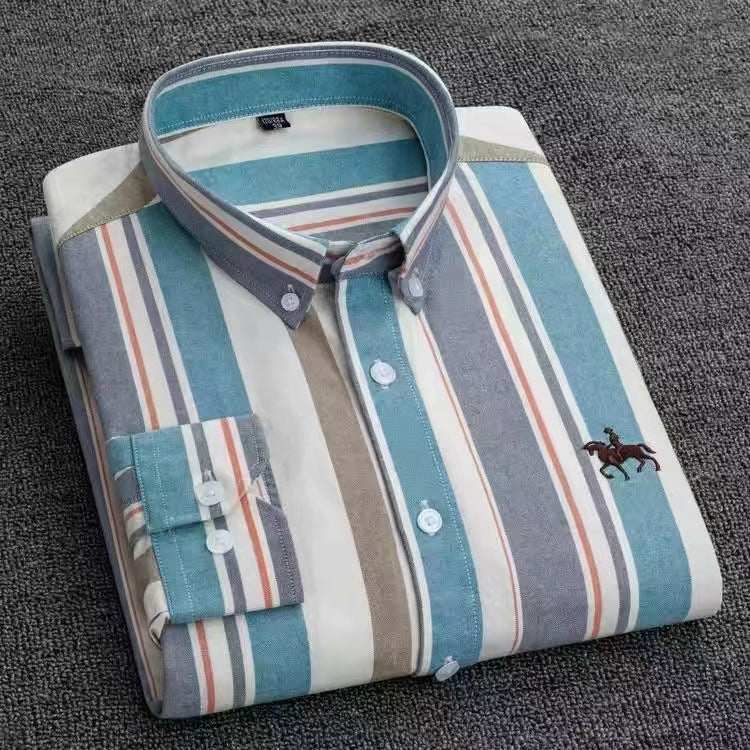 New 100% Cotton Men's Shirt Oxford Casual Shirt Men's Long-Sleeved Embroidered Spot Distribution Drop Shipping