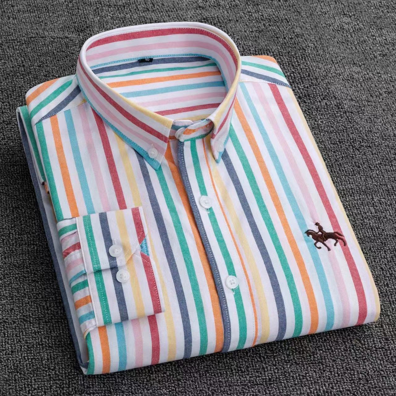 New 100% Cotton Men's Shirt Oxford Casual Shirt Men's Long-Sleeved Embroidered Spot Distribution Drop Shipping