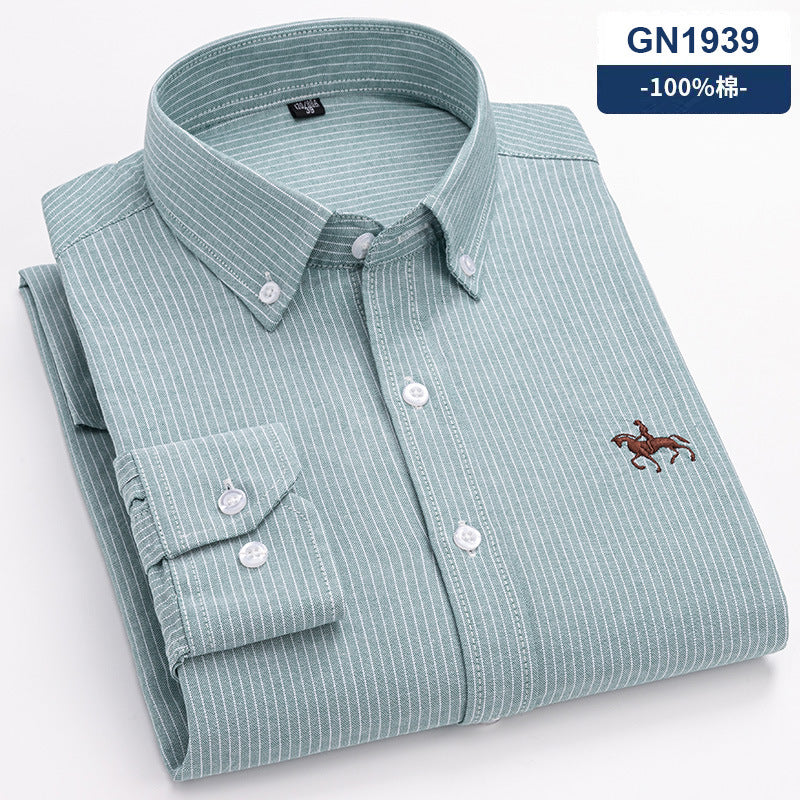 New 100% Cotton Men's Shirt Oxford Casual Shirt Men's Long-Sleeved Embroidered Spot Distribution Drop Shipping