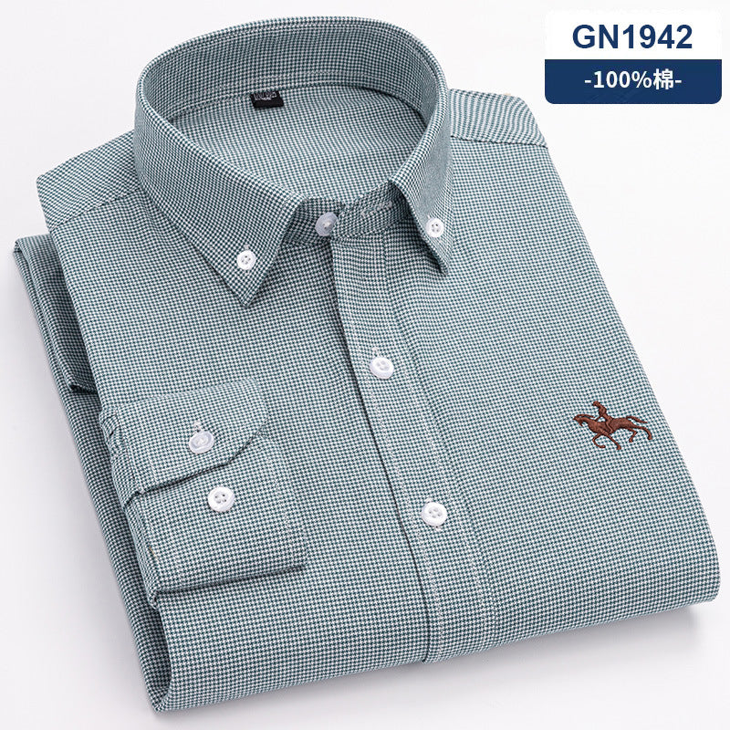 New 100% Cotton Men's Shirt Oxford Casual Shirt Men's Long-Sleeved Embroidered Spot Distribution Drop Shipping
