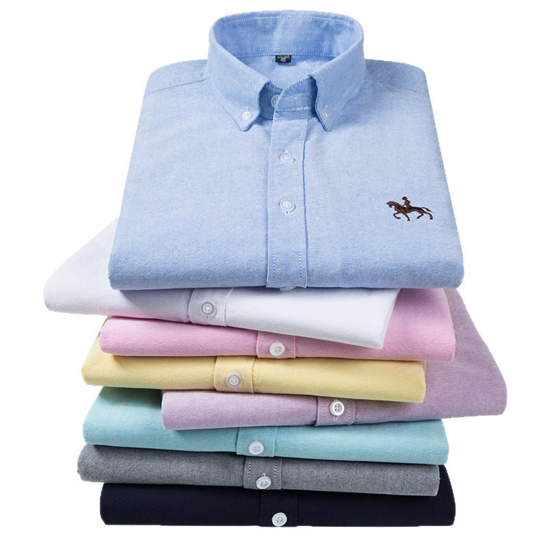 New 100% Cotton Men's Shirt Oxford Casual Shirt Men's Long-Sleeved Embroidered Spot Distribution Drop Shipping