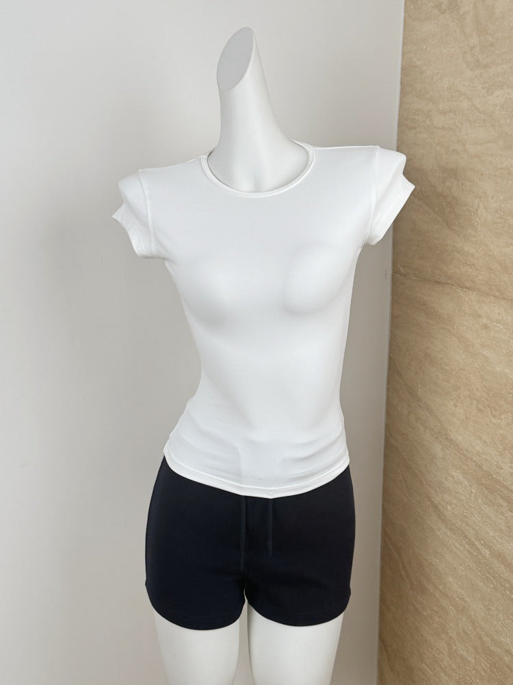Spot Tankair Sexy Skin-Friendly Nude Elastic Tight Fitness Right Shoulder Small Flying Sleeve T-Shirt Sports Quick-Drying Top