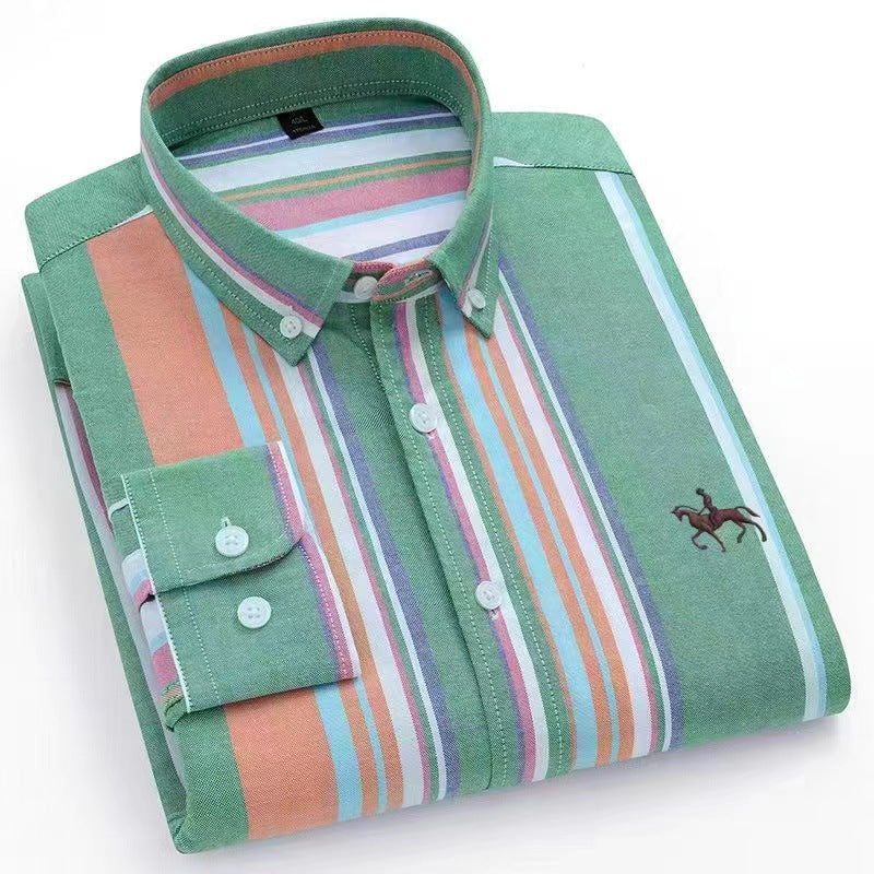 New 100% Cotton Men's Shirt Oxford Casual Shirt Men's Long-Sleeved Embroidered Spot Distribution Drop Shipping