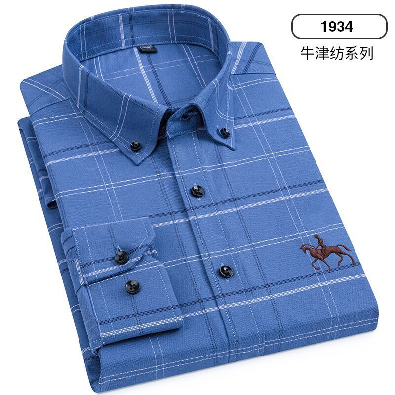 New 100% Cotton Men's Shirt Oxford Casual Shirt Men's Long-Sleeved Embroidered Spot Distribution Drop Shipping