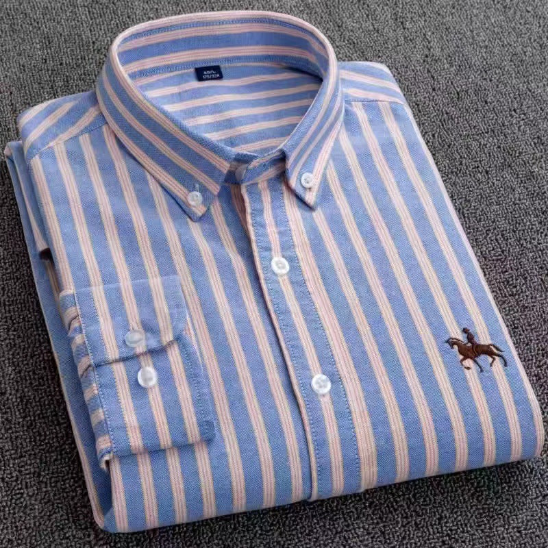 New 100% Cotton Men's Shirt Oxford Casual Shirt Men's Long-Sleeved Embroidered Spot Distribution Drop Shipping