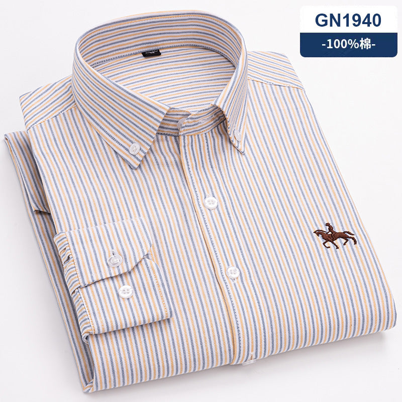 New 100% Cotton Men's Shirt Oxford Casual Shirt Men's Long-Sleeved Embroidered Spot Distribution Drop Shipping