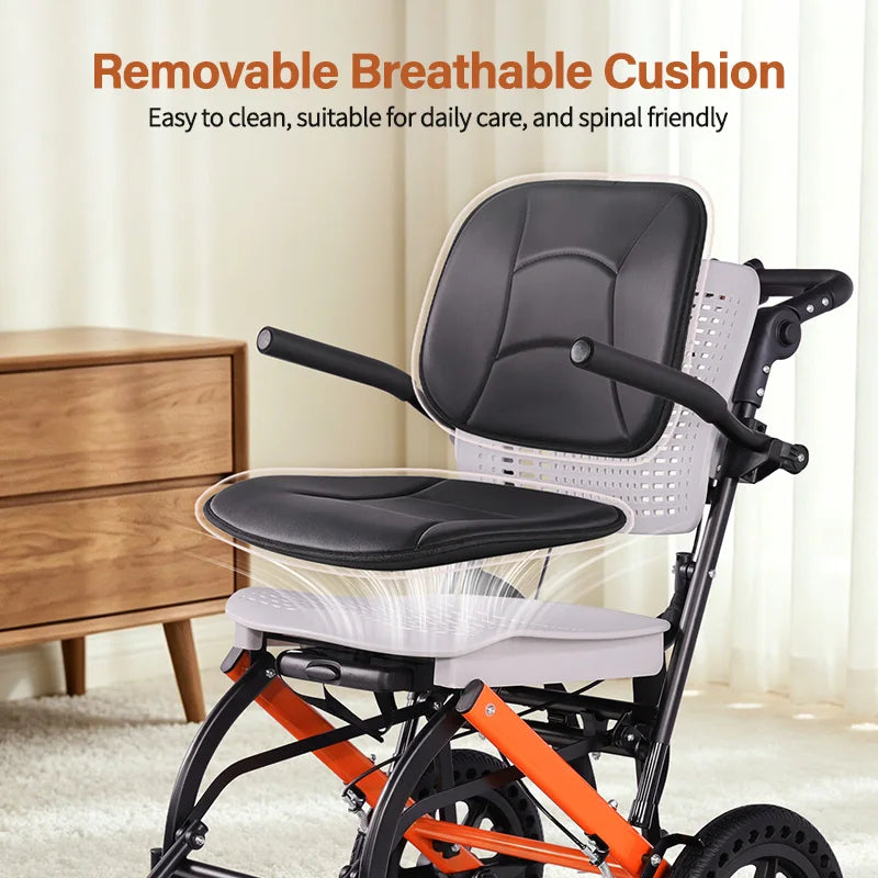 Premium Lightweight Transport Wheelchair for Seniors & Adults, Ergonomic Folding Travel Wheelchair with Adjustable Caregiver