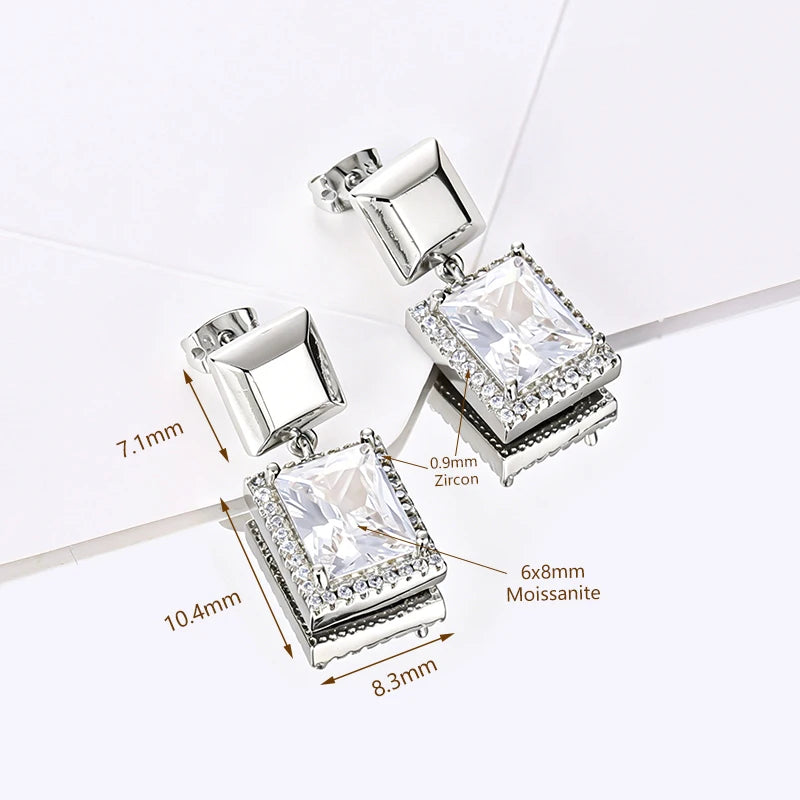 OXTAO Brilliant Geometric Stud Earrings for Women 14K Gold Filled 6x8mm Moissanite Drop Earrings Fashion Wedding Party Gift