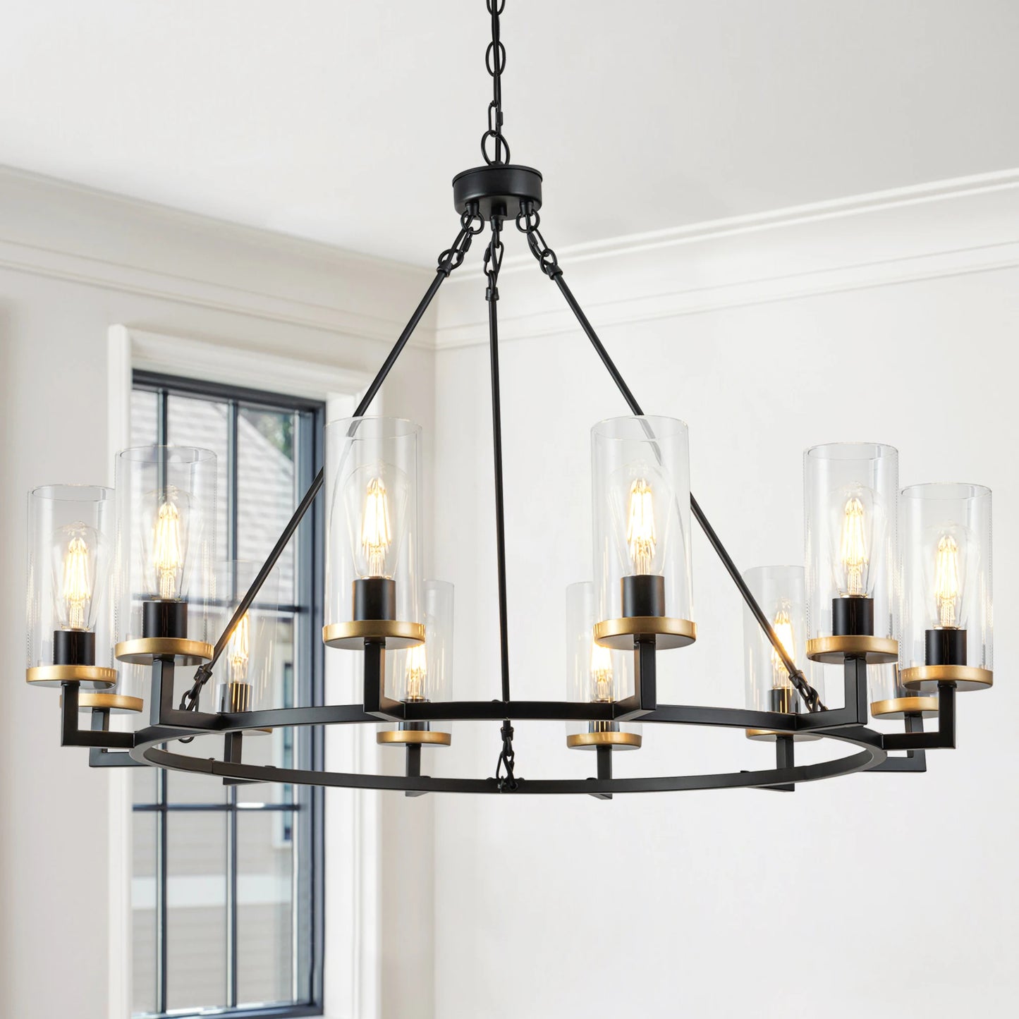 12 Lights High Translucent Large Glass Chandeliers Rustic Black Chandelier For Living Room Foyer Entryway Decor Fixture