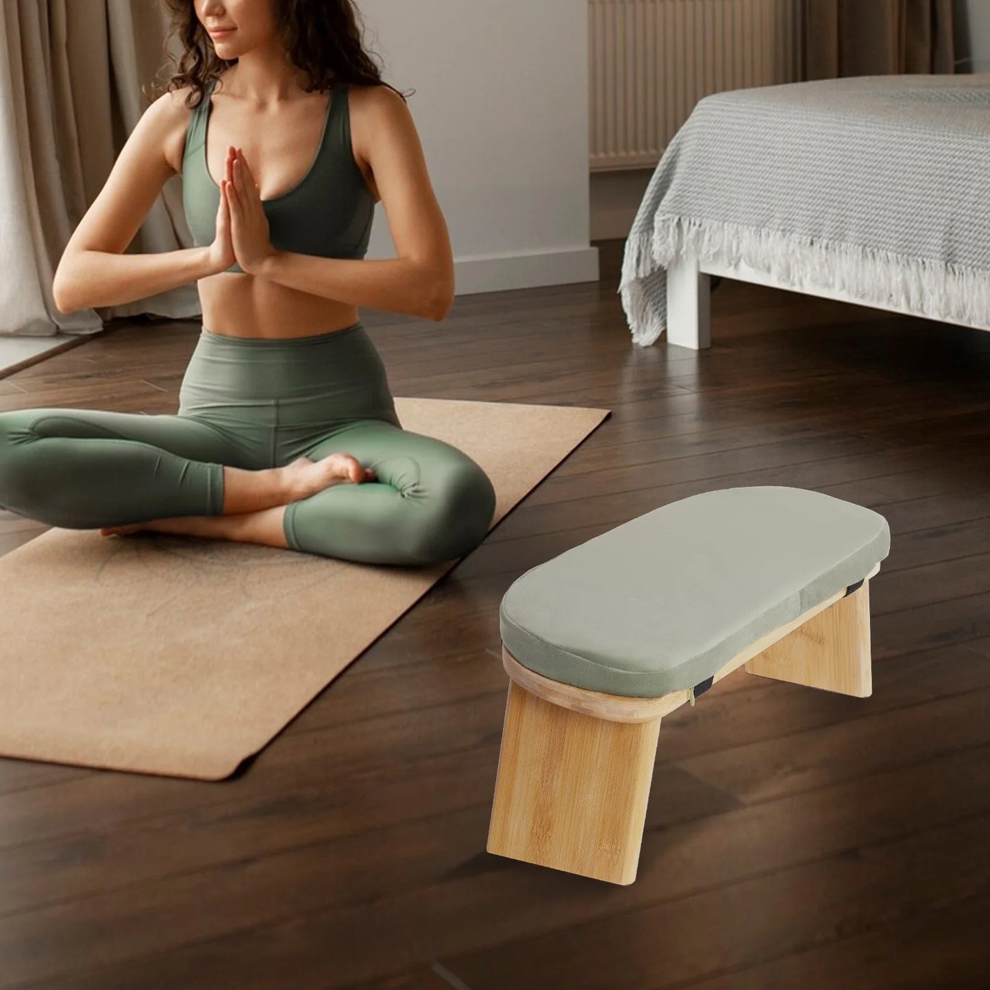Foldable Meditation Bench Kneeling Meditation Stool for Home Kneeler Meditations Yoga Prayer Coffee/Gray/Green