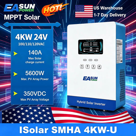 EASUN POWER hybrid Soalr Inverter 4KW MPPT 140A 350VDC PV Input 110VAC 24VDC 4000W Pure Sine Wave 6.25 Inch LCD Display Household for US