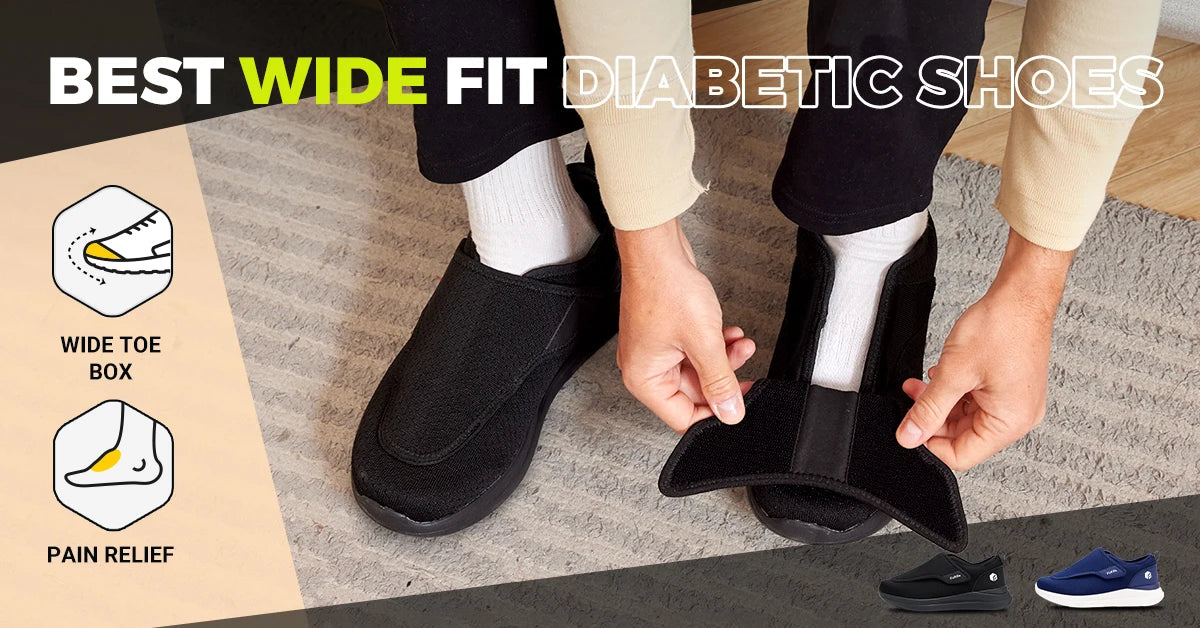 FitVille Extra Wide Men's Diabetic Shoes for Elder Orthopedics Feet Swollen Adjustable Walking Shoe Elderly Foot Pain Relief