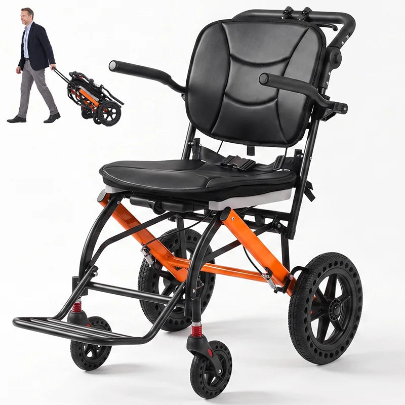 Premium Lightweight Transport Wheelchair for Seniors & Adults, Ergonomic Folding Travel Wheelchair with Adjustable Caregiver