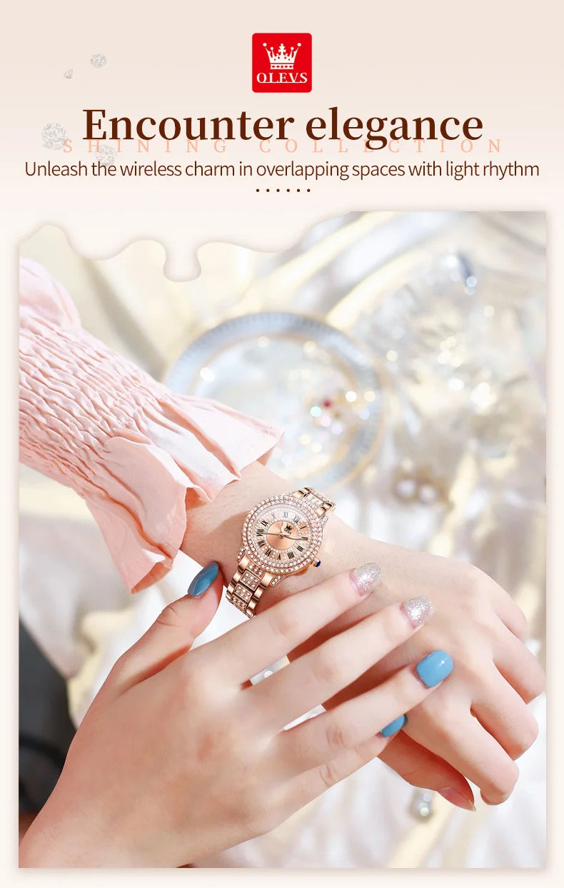 OLEVS 9943 Women Watch High end Luxury Rose Gold Diamond Waterproof Quartz Watch Brand Original Women Dress Watch Reloj Mujer