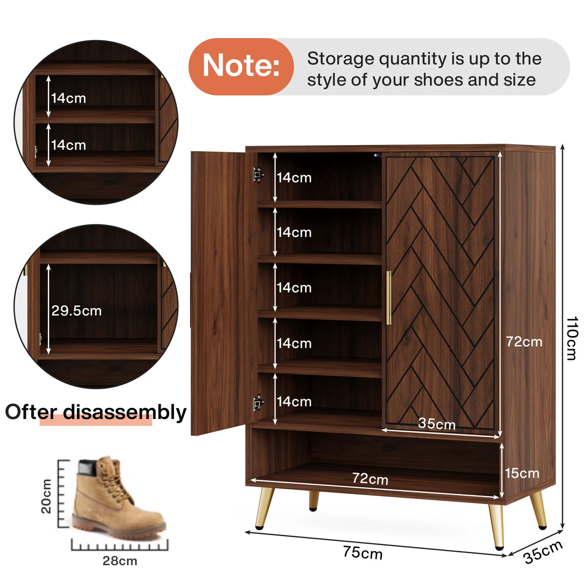 Tribesigns 6 Tier Wooden Shoe Cabinet With Adjustable Shelves