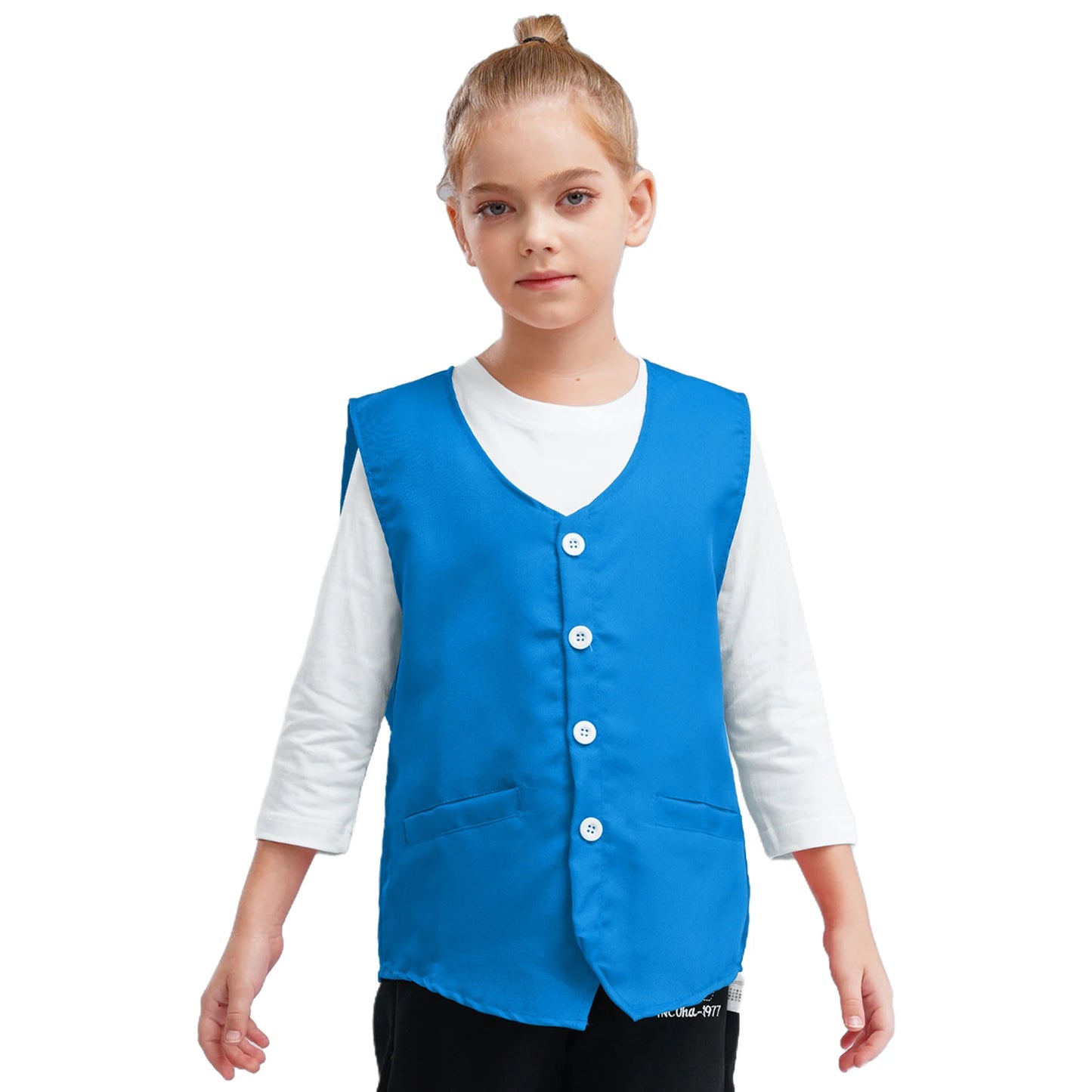 Kids Boys Girls Button Volunteer Vest Solid Color V Neck Sleeveless Waistcoat Volunteers School Camp Activities Uniform