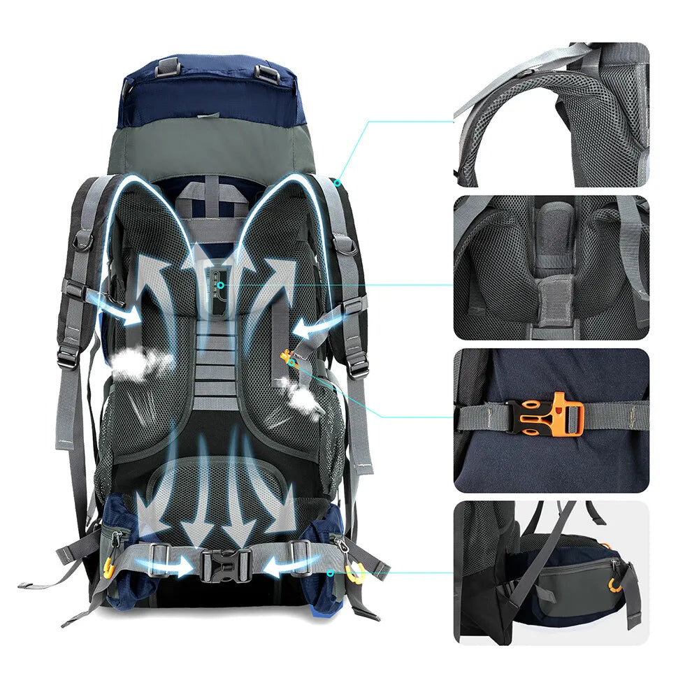 Night Cat Camping Backpacks 70L 90L with Internal Frame Hiking Backpack for Men Women Waterproof Lightweight Breathable Outdoor Mountaineering Traveling