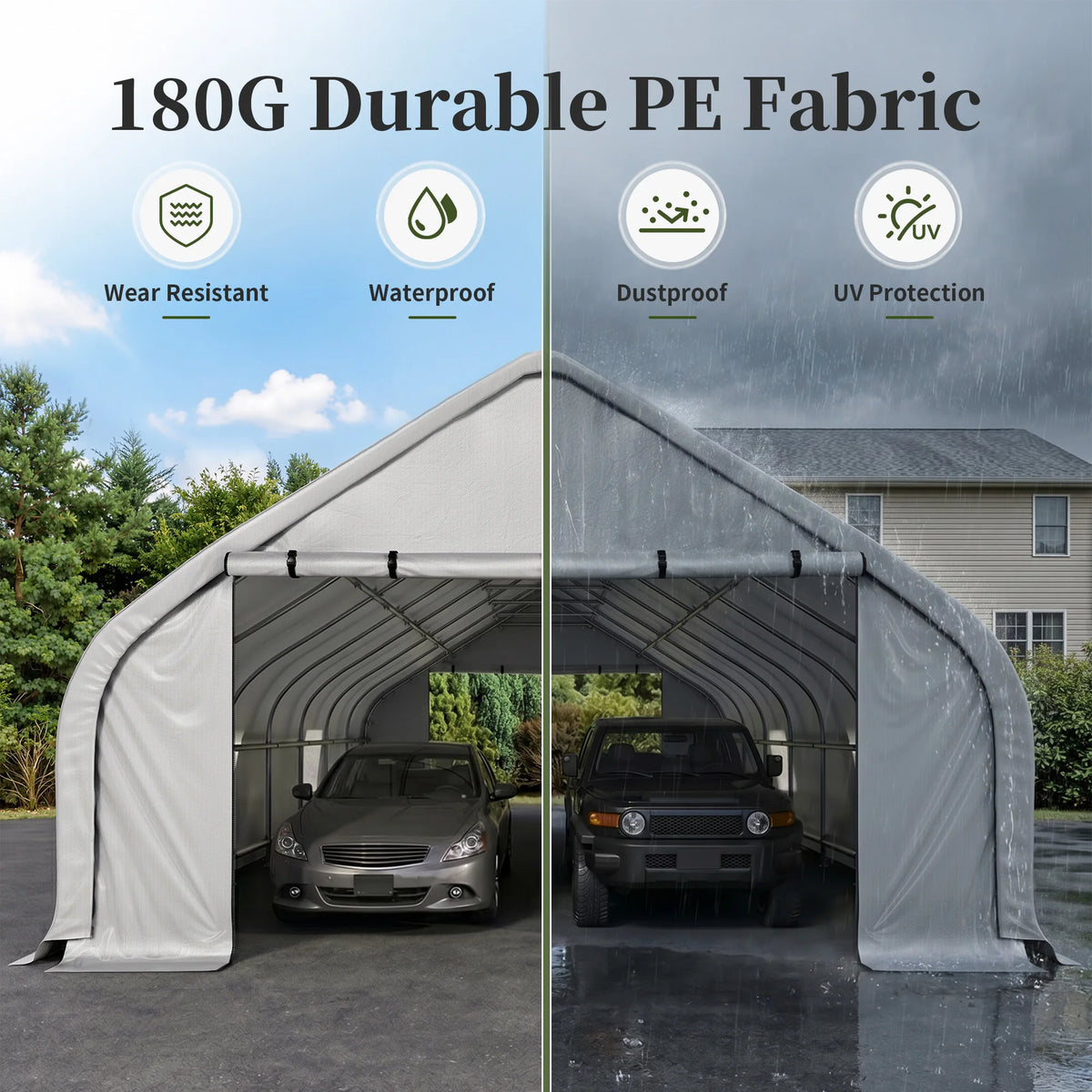Polar Aurora 20x30 FT Heavy Duty Curved Carport, Portable Car Tent Garage with Reinforced Galvanized Steel Frame, Enclosed Car Port Canopy with Roll-Up Windows & Doors for Truck, Boat, Silver