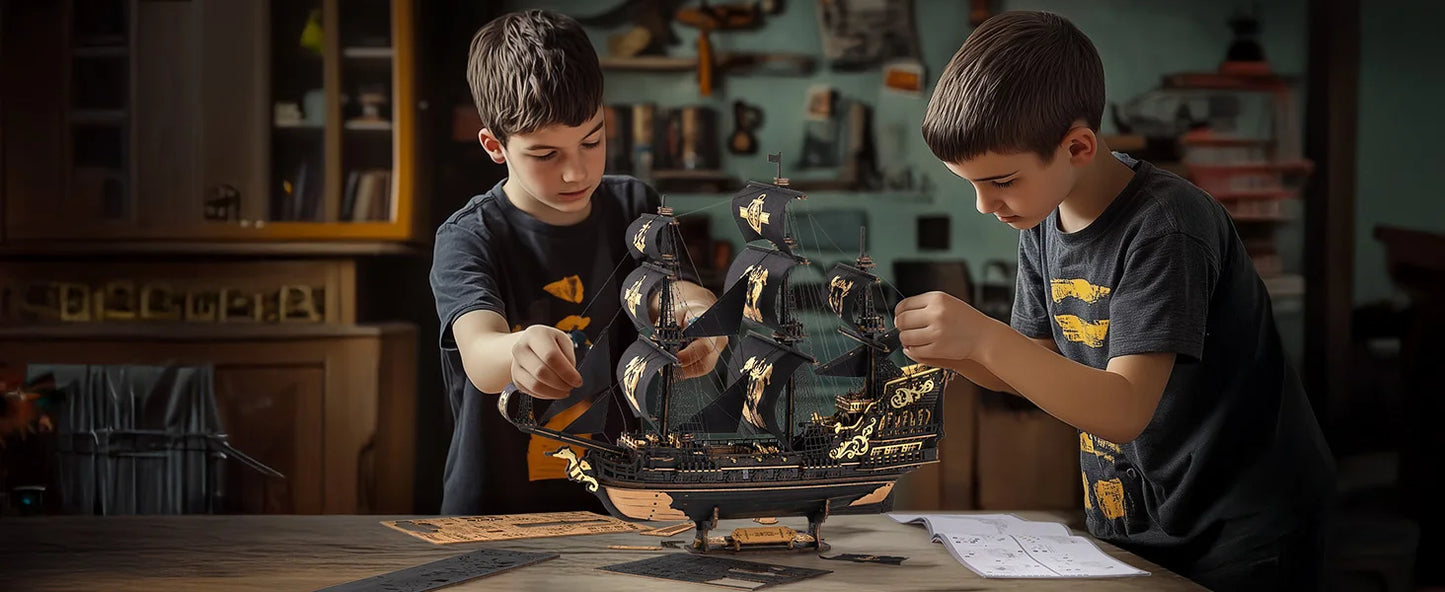 ROBOTIME 3D Wooden Puzzle  Wooden Ship Model Kits for Teens&Adults to Build Home Desk Decoration Gifts (The Seahorse Barque)